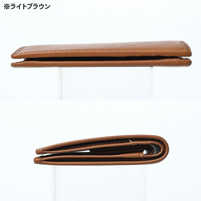 ミラグロの二つ折り財布 牛革キップレザー ダブルステッチ縦型 二つ折り財布  SL-CD-1465 ライトブラウン
