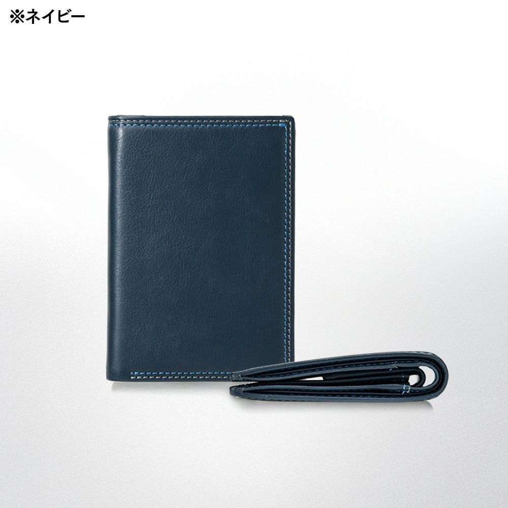 ミラグロ 二つ折り財布 牛革キップレザー ダブルステッチ縦型 二つ折り
