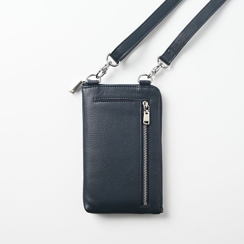ミラグロのショルダー財布 シュリンクレザー 携帯ウォレット  SL-SH-2686 ネイビー