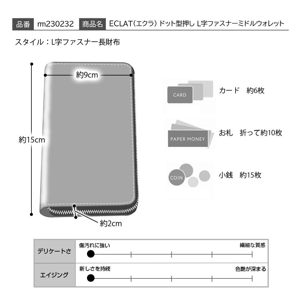 リアルマインド コンパクト長財布 ECLAT（エクラ） ドット型押し L字