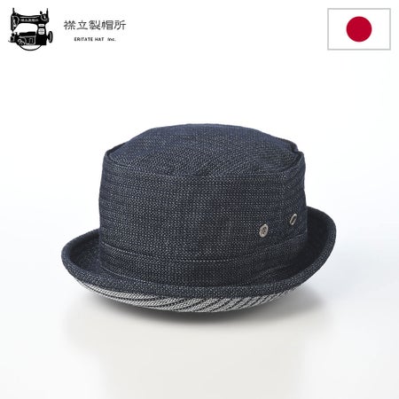 襟立製帽所のポークパイハット 10oz stripe pork pie（10oz ストライプ ポークパイ） ネイビー