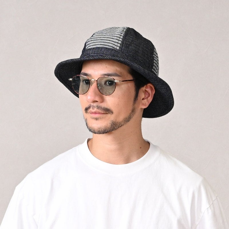 襟立製帽所のアドベンチャーハット 10oz denim stripe mil hat（10oz デニム ストライプ ミリタリーハット） ネイビー