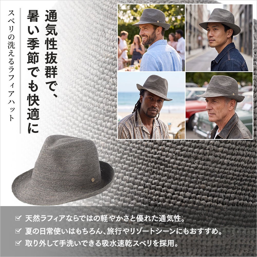 ゴールドファイル ラフィアハット スベリの洗えるラフィアハット