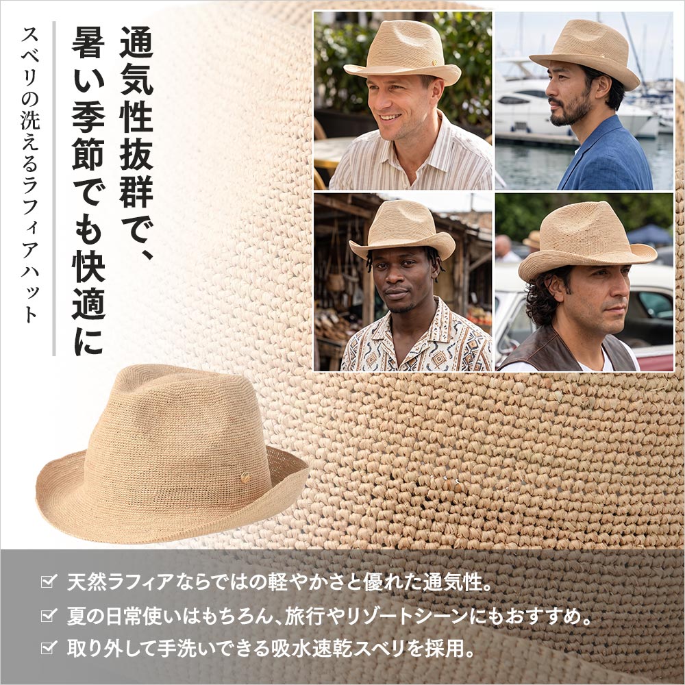 スベリの洗えるラフィアハット ナチュラル | 帽子通販 時谷堂百貨
