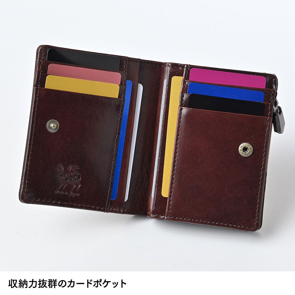 ズー 二つ折り財布 泥染めレザー L字ファスナー 二つ折り財布 ブラウン