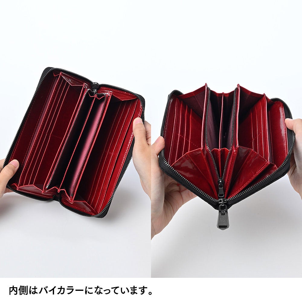 ズー 長財布 象革 バイカラー ラウンドファスナー長財布 ブラック