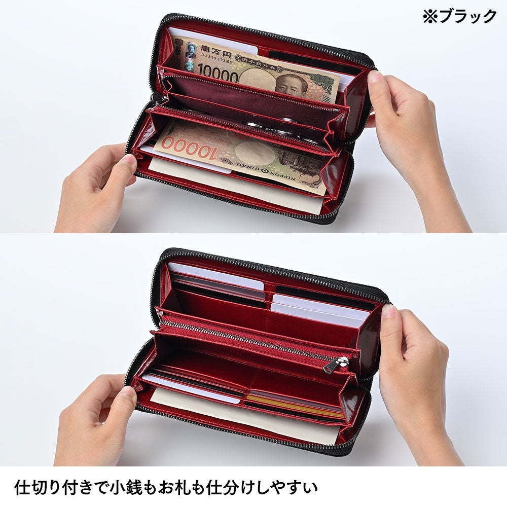 ズー 長財布 象革 バイカラー ラウンドファスナー長財布 パープル