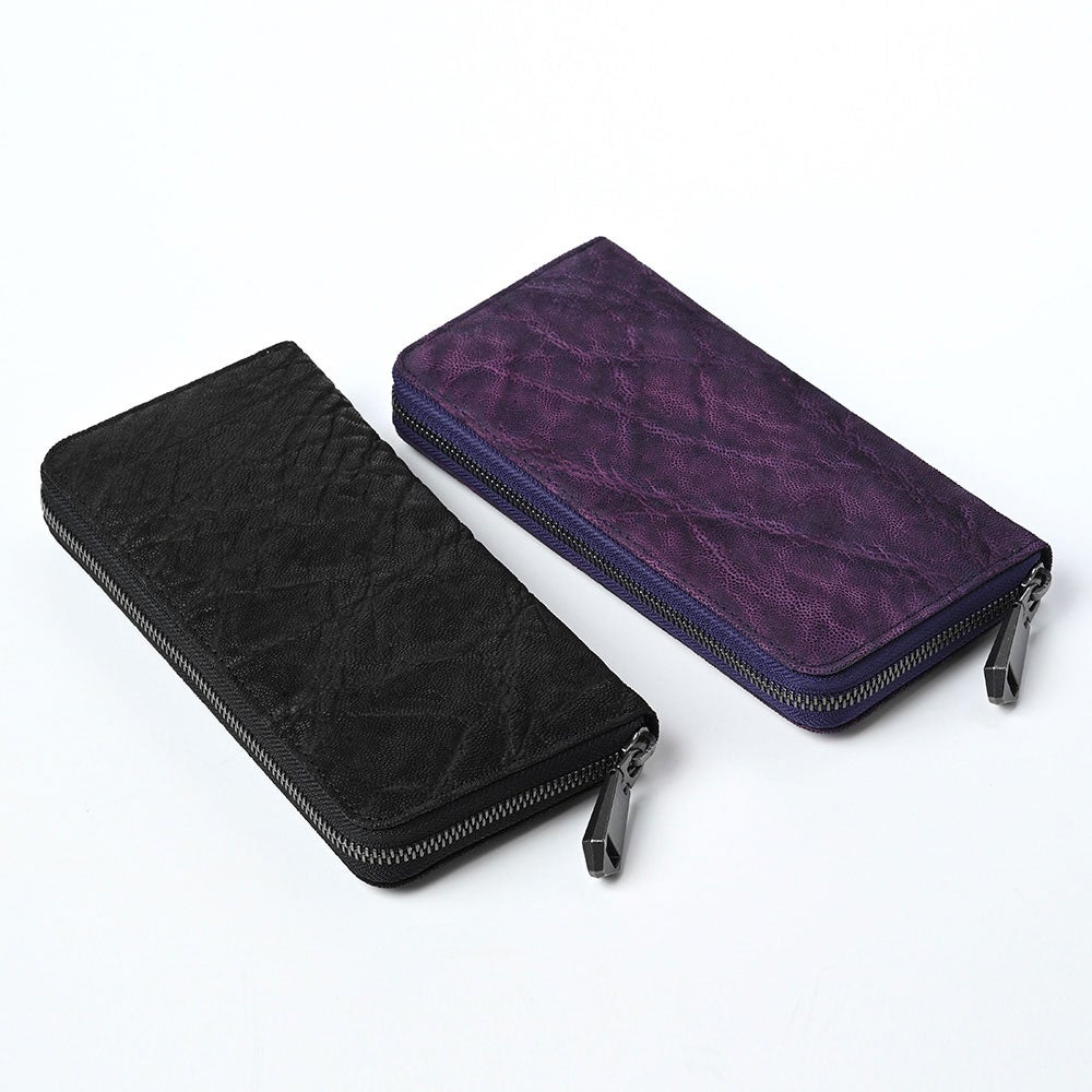 ズー 長財布 象革 バイカラー ラウンドファスナー長財布 パープル