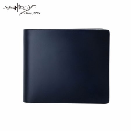 アトリエヒロの二つ折り財布 コードバン プレミアム ノンステッチ 二つ折り財布 AH-053 ネイビー